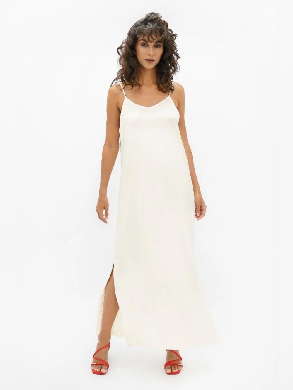 1 People Calabar 100% Silk Midi Slip Dress in Pearl White, Size XS, $199